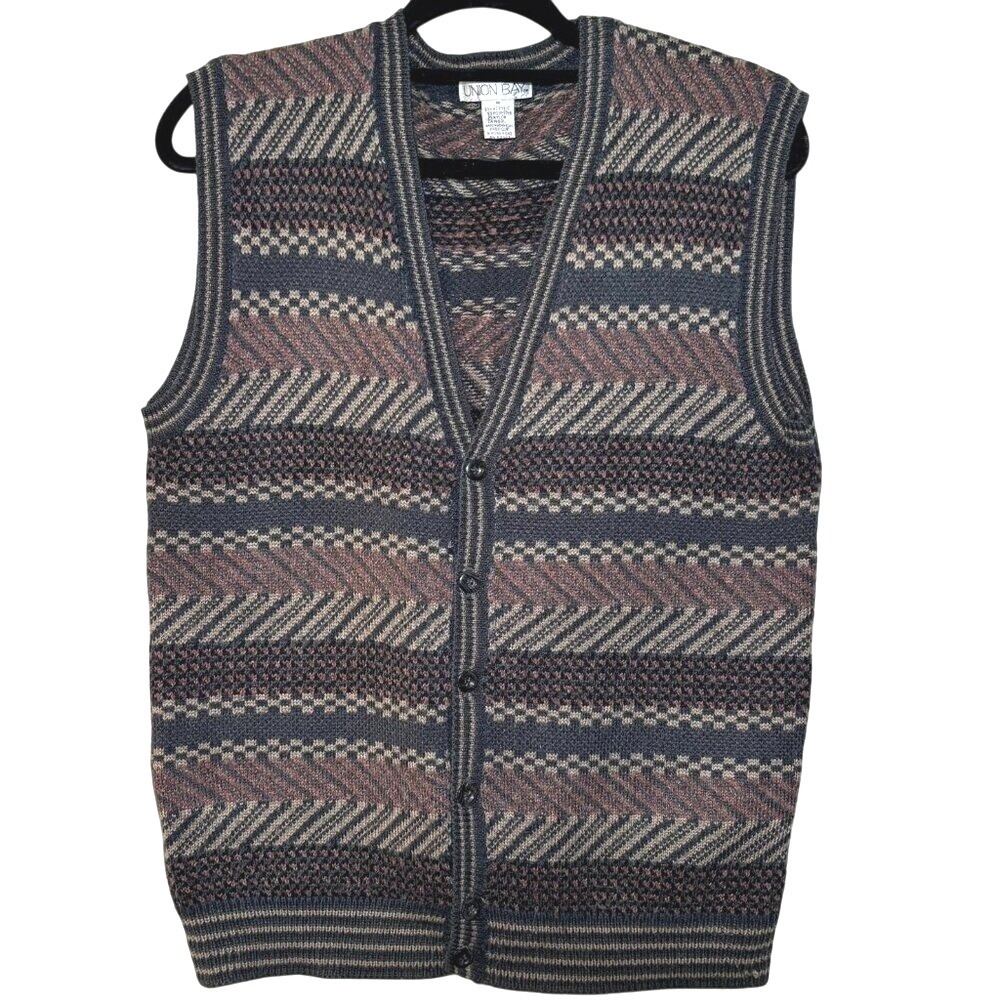 Vintage Unionbay Sweater Vest Men's Size Medium‎ Button-Up 90s Grandpacore Retro